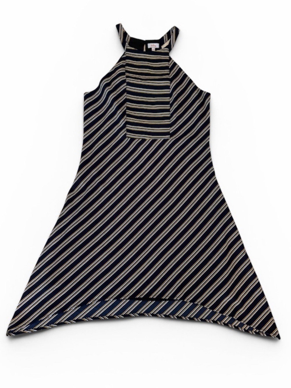 Pixley Navy Blue Striped Sleeveless Halter Style Dress Size M